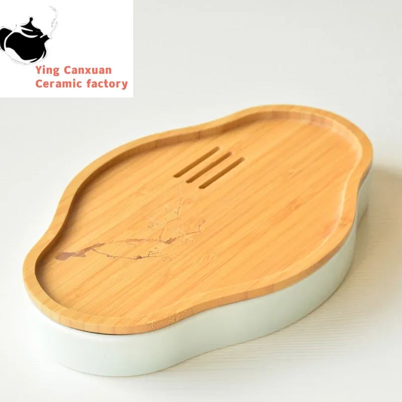 

Japanese-Style Ceramic Tea Tray Mini Water Storage Small Dry Tea Tray Tea Table Bamboo Panel Shadow Kungfu Serving Tray