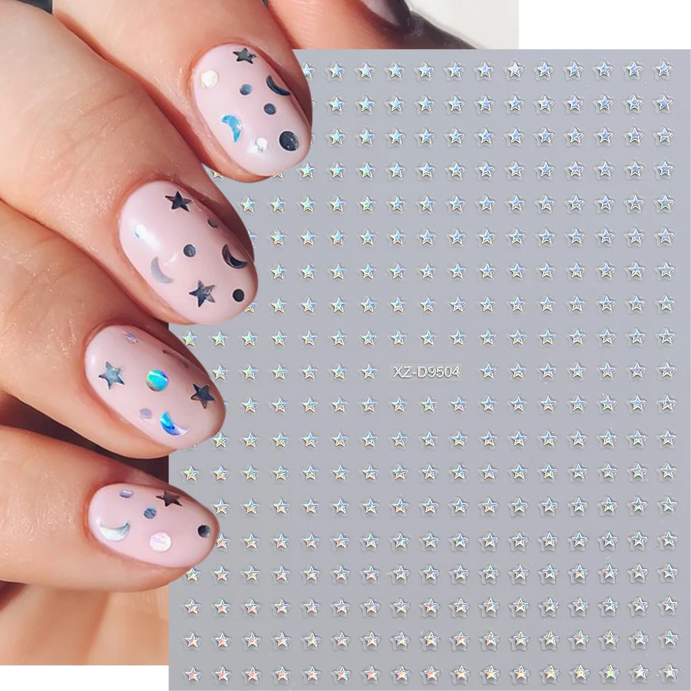 8 Stück 3D-Nagelsticker mit glänzendem Metallmotiv, silber-goldenen Sternen, rosa-schwarzem Glitzer, Mini-Sternen-Nagelaufklebern zur Maniküre-Dekoration_voghion.com