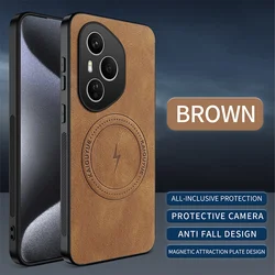 Magnetic Sheepskin Leather Business Phone Case with Mag - Safe Compatibility - Honor 500 (Coffee)