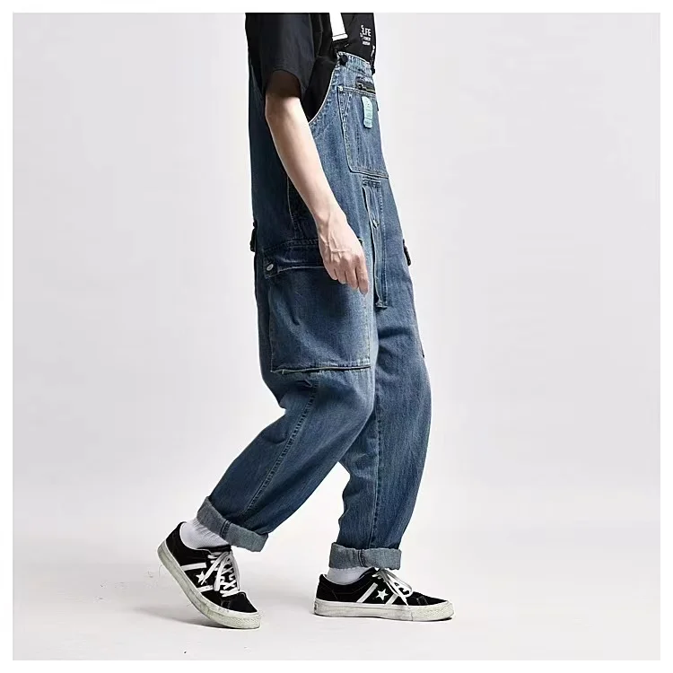 2023 Men Clothing Chic  Denim Overalls Men's Work Cargo Pants Old School Easy Worker Multi-Pocket Bib Jumpsuit Denim Pants 5