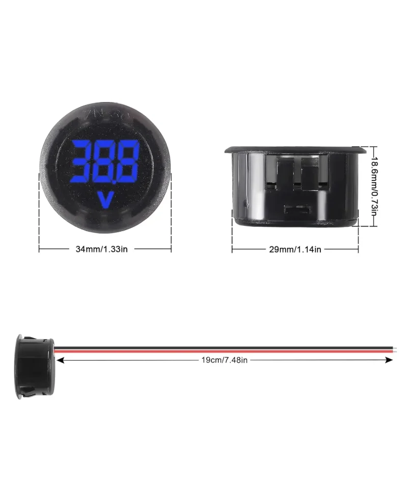 4개 DC 4-100V 자동차 전압 게이지 LED 디지털 디스플레이 12V 24V 방수 볼트미터 원형 전압계 볼트 감지기 테스터