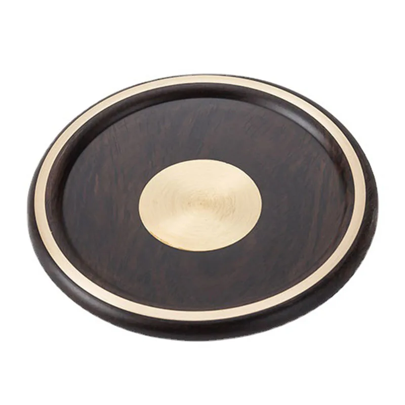 

Ebony Art Coasters Solid Wood Tea Drink Mat, Wooden Round Copper Cup Holder, Home Table Coffee Accessories, Metal Retro Japanese