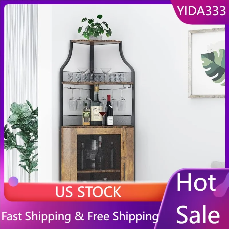 

GAOMON Corner Wine Bar Rack Cabinet with Detachable Wine Rack, Bar Cabinet with Glass Holder, (Rustic Brown)