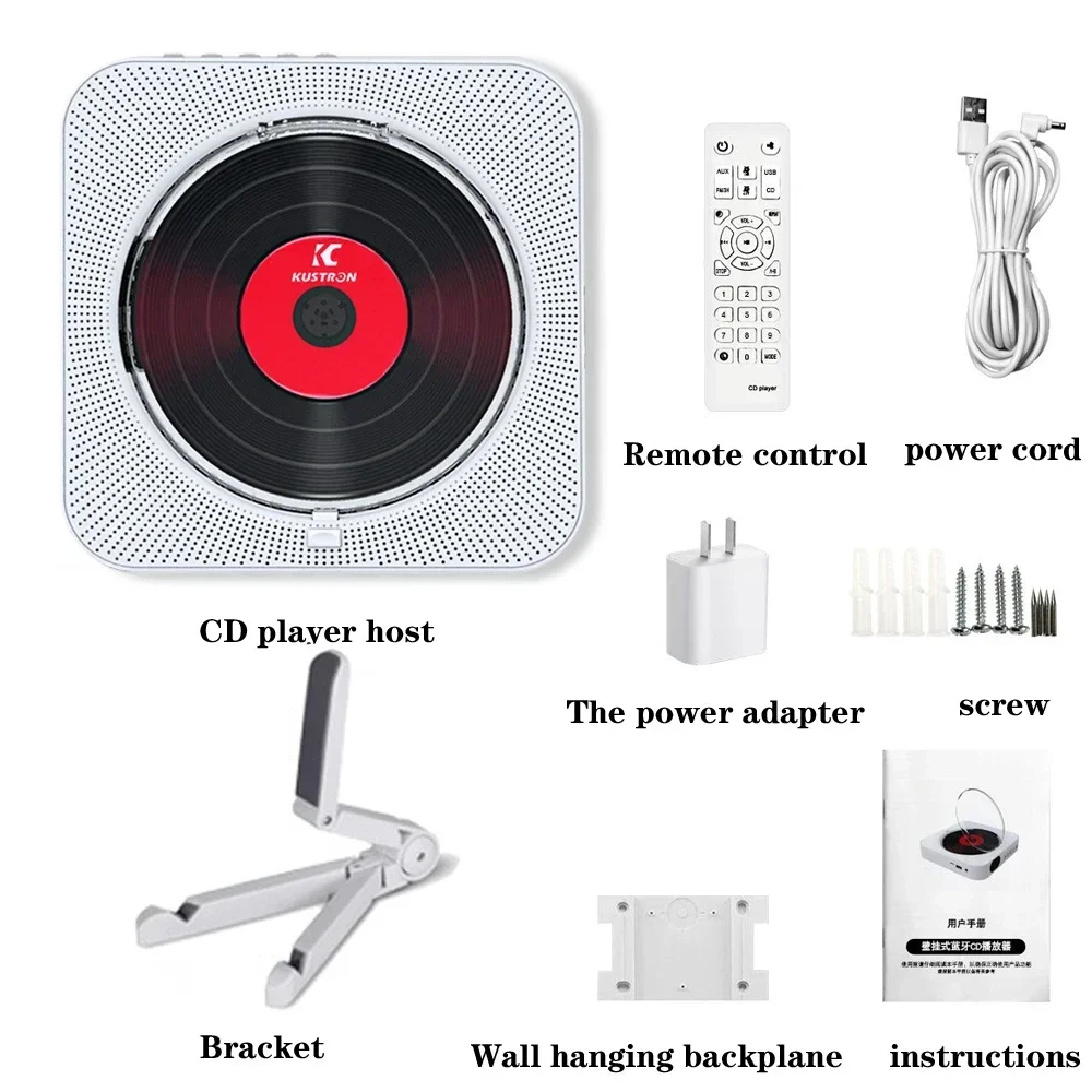 

Portable CD Player Bluetooth Speaker Stereo Wall-mounted CD Music Player with Infrared Remote Control FM Radio