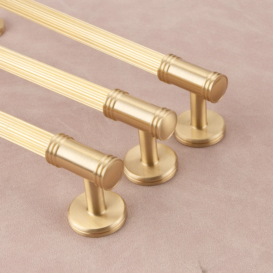 Description Picture 5 of itemFrench modern light luxury solid brass gold stripe long handle kitchen cabinet Pull handle drawer T handle