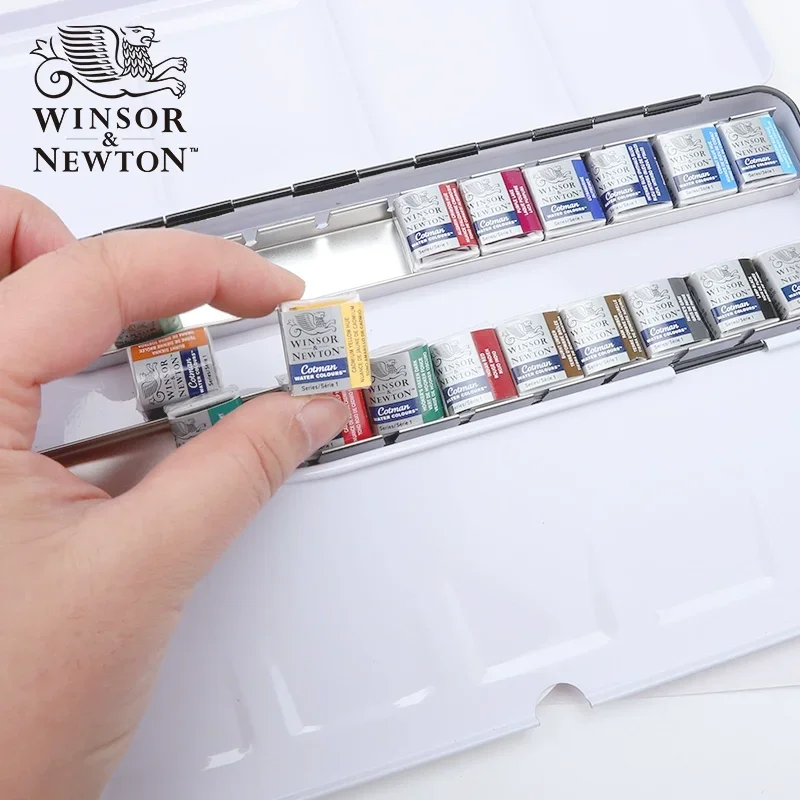 winsor-newton-cotman-watercolor-paint-set-travel-tin-24-half-pan-watercolor-pattle-set-metal-sketchers'-box-artist-pigment