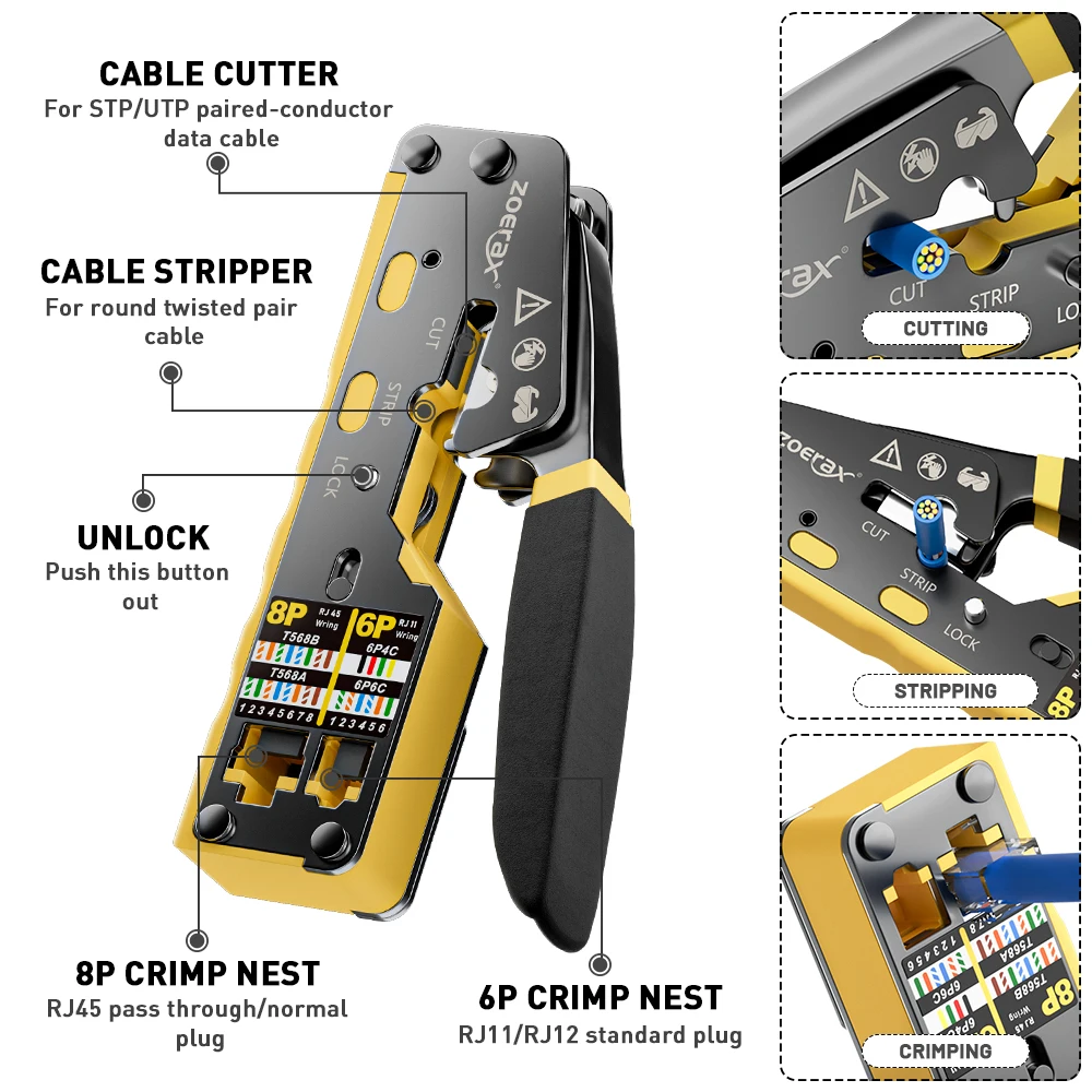 Natalink Network Tool kit RJ45 Crimp Tool Pass Through Crimper, Wire Tracker, Punch down Tool, Stripper, Cutter, Cat6 Connectors - 2