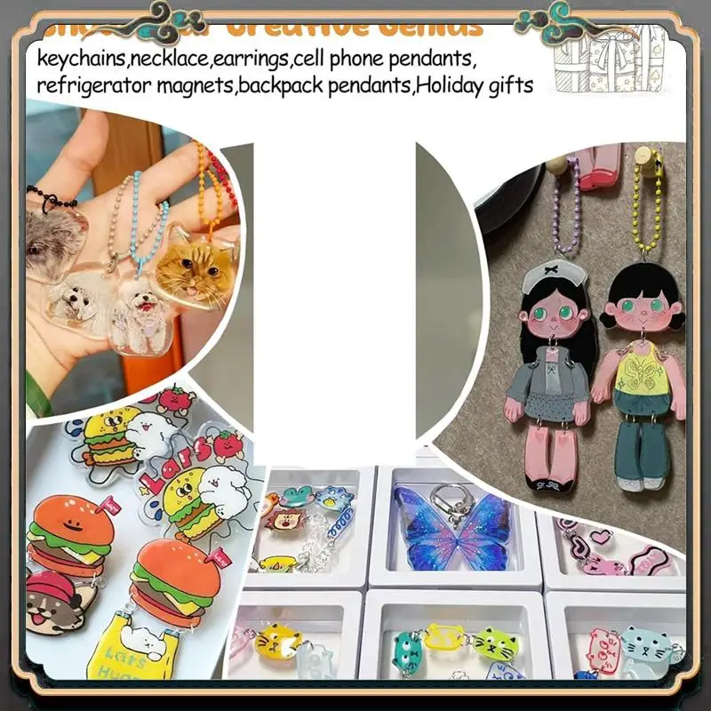 ASMA-150PCS 수축 플라스틱 시트 키트, 어린이 마킹, DIY 장식품 또는 공예품을위한 수축 종이 키 체인 키트