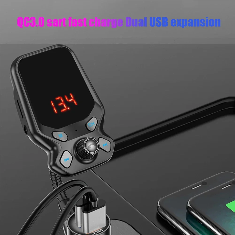 블루투스 호환 차량용 MP3 오디오 AUX 플레이어, 5.0 FM 송신기, 무선 핸즈프리 차량 키트, QC 3.0 듀얼 USB 차량용 충전기