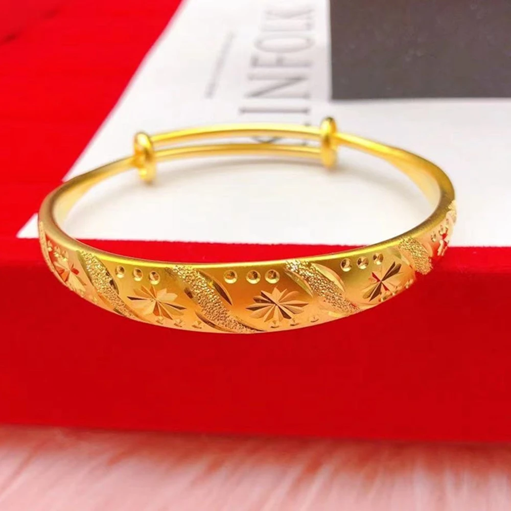 

Star Carved Women Bangle Can Adjust Bracelet 18k Yellow Gold Filled Solid Dubai Classic Women Girls Jewelry Gift Dia 60mm