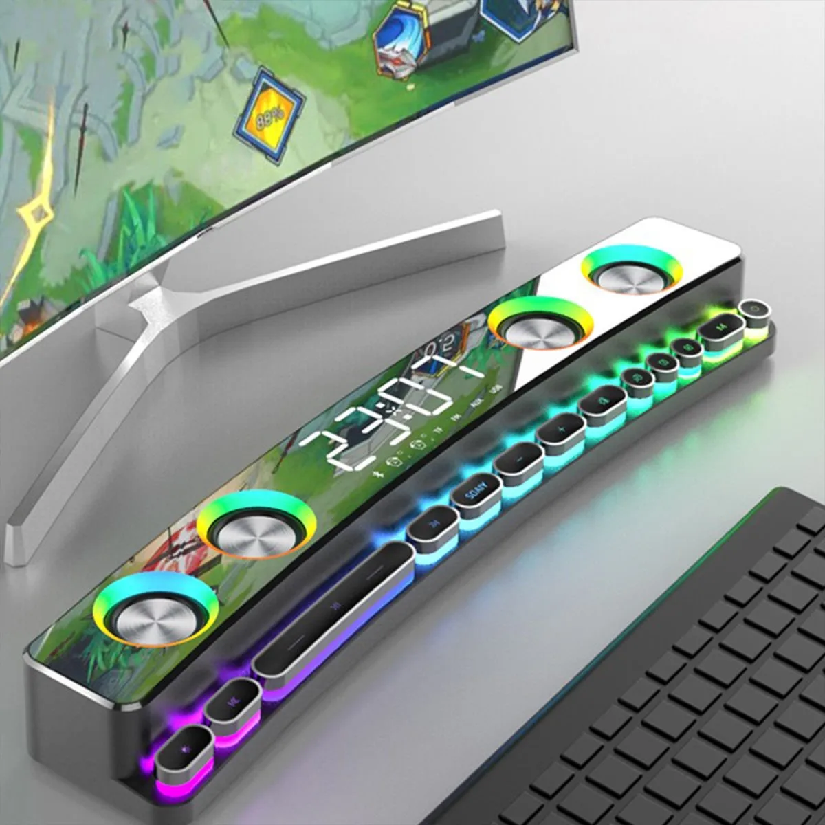 Bluetooth Speaker Computer Speakers SOAIY SH39 RGB Color Bass Sound TF Card USB Flash Drive Auxiliary Microphone Input Home Wireless Bluetooth 5.0 PC Gaming Speaker
