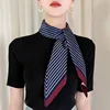 New Fashion Blue Silk Square Streak Scarf Women Satin Neck Hair Tie Band Soft Work Neckerchife Hijab Head Female Foulard 2