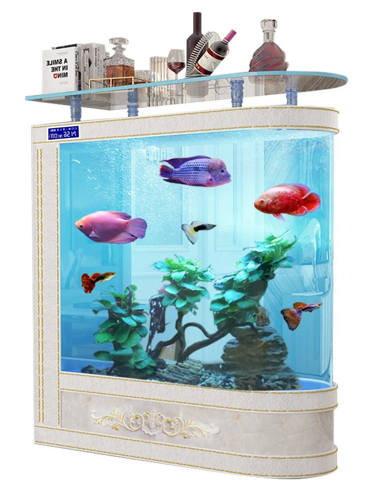 

Bullet head fish tank living room, large and medium-sized household curved U-shaped glass