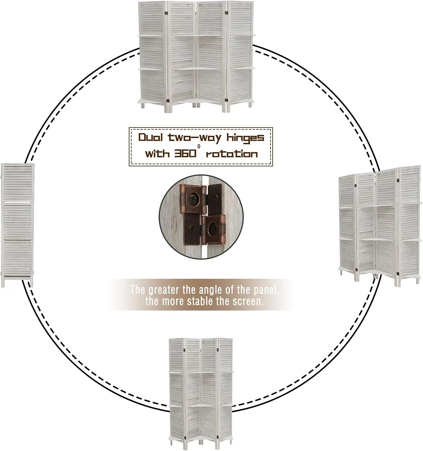 Room Divider 4 Panel, White with Shelves, Wall Dividers and Folding Privacy Screens, Portable Room partitions for Bedroom