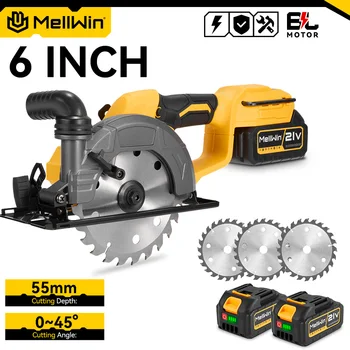 MELLWIN 6 Inch 150MM Cordless Brushless Circular Saw Handheld Multi-function Electric Saws Power Tool For Makita 18V Battery Pin