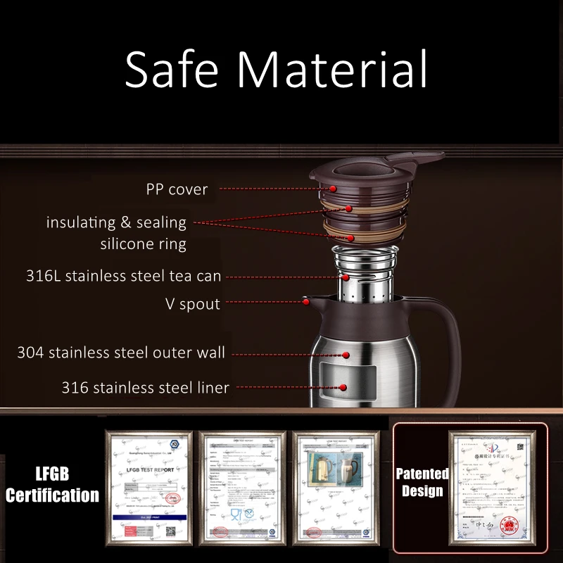 LFGB Certificate 99.99% Anti-bacterial 315L Stainless Steel Liner Vacuum Flask Long Last Insulating Kettle Restaurant Thermos