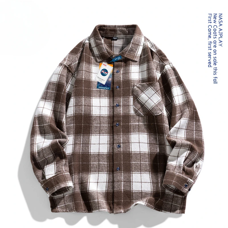 Joint-Name Plaid Shirt Men's Long-Sleeved Spring and Autumn New Trendy Japanese Style Student Ruoshuai Loose-Fit Clothes