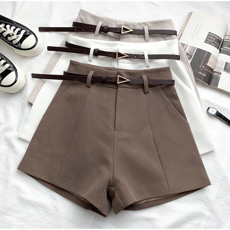 Unua amo 2022 Summer Wide Leg Shorts Women Fashion Wild Office Lady Work Casual High Waist Suit Shorts With Belt cargo shorts