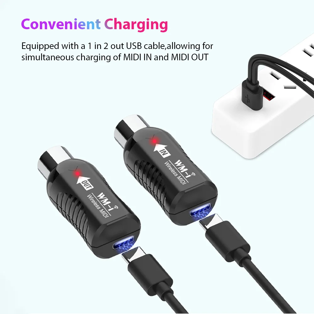 2.4GHz Wireless MIDI Adapter Rechargeable Audio Transmitter Receiver Ultra-Low Latency Built-in Silent Portable MIDI Connector