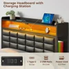 Bed Frame Twin Size with Storage Headboard and 2 Drawers,Upholstered Platform Bed with Charging Station,Heavy Duty Frame Support 4