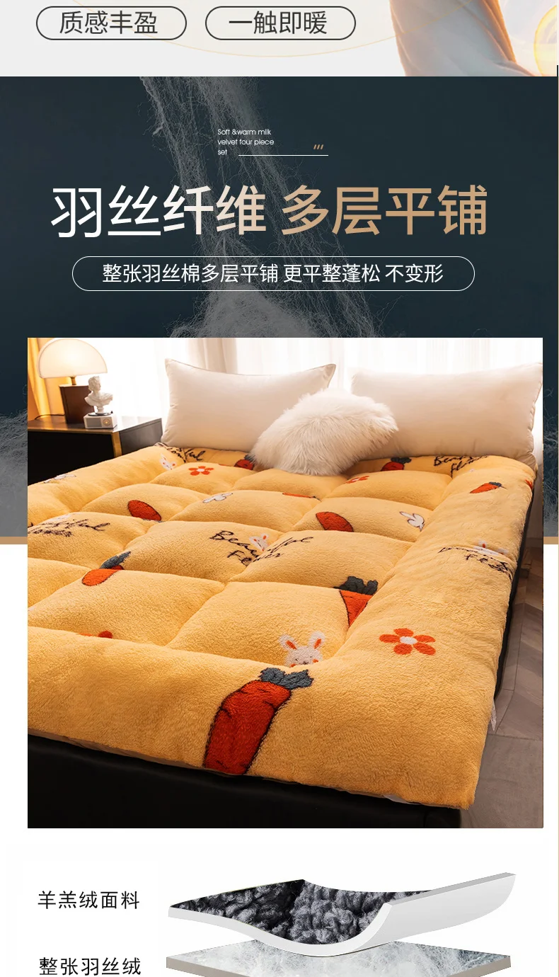 Description Picture 6 of item1pc Lambswool Thickened Bed Mattress Quilting Soft Bedding Foldable Queen King Size Bed Warm Mattress Pad Japanese Tatami Mat