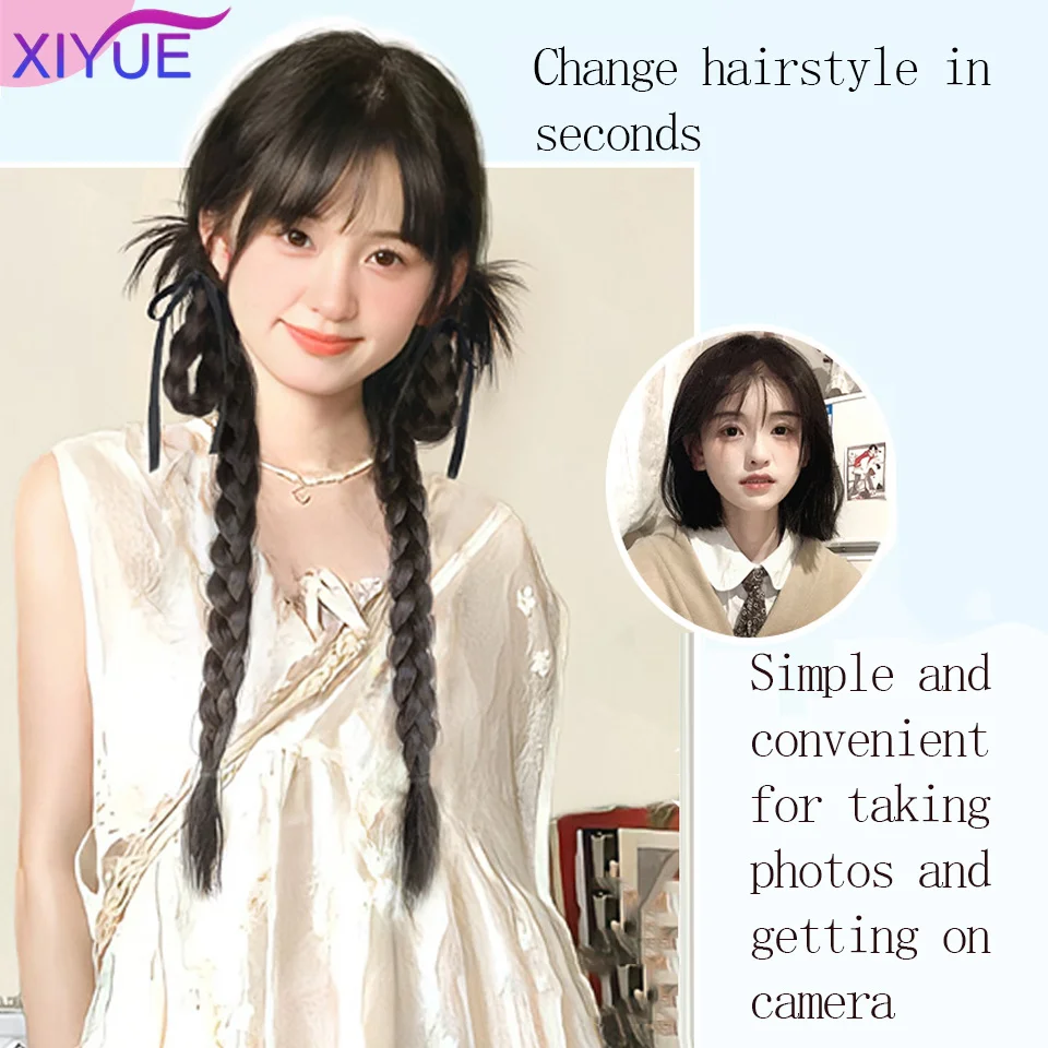 XIYUE  Wig Bubble Braid Double Ponytail Fuffy Imitation Fried Dough Twists Braid Ponytail Wig