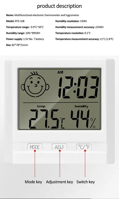 SQUARE+ : Mini station météo numérique. Mesure interne de la température et  de l'humidité