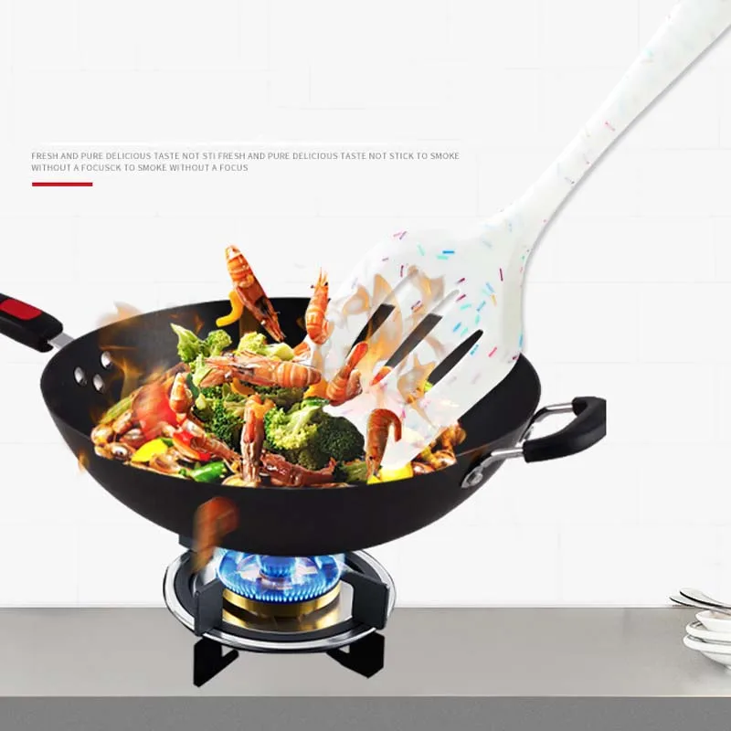 Kitchen utensils Creative Color Dot Silicone Kitchenware Long Handle Soup Spoon Colander Frying Spatula Egg Beater Household Cooking Tool