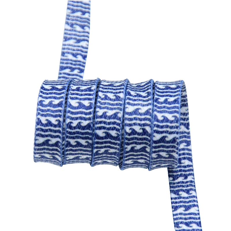 Weiou Mediterranean Style Shoelaces 8MM Flat Blue and White Wave Cotton Shoe Laces Best Gift For Canvas Casual Shoes