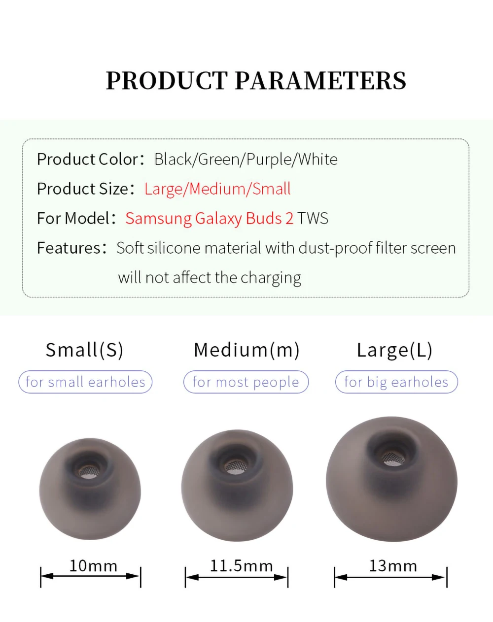 6Pcs Silicone Ear Tips for Samsung Galaxy Buds 2 Eartips TWS for Beats Studio Buds Fit Pro Tips Dust Filter Screen Earplugs 4mm