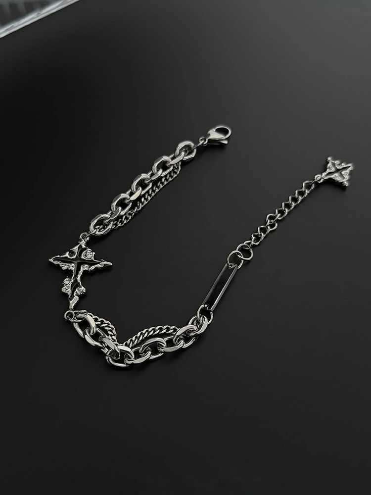 Retro Flame Cross Bracelet For Men Woman Hip Hop Titanium Steel Splice Chain Charm Unisex Jewelry Cool Kpop Luxury Accessories