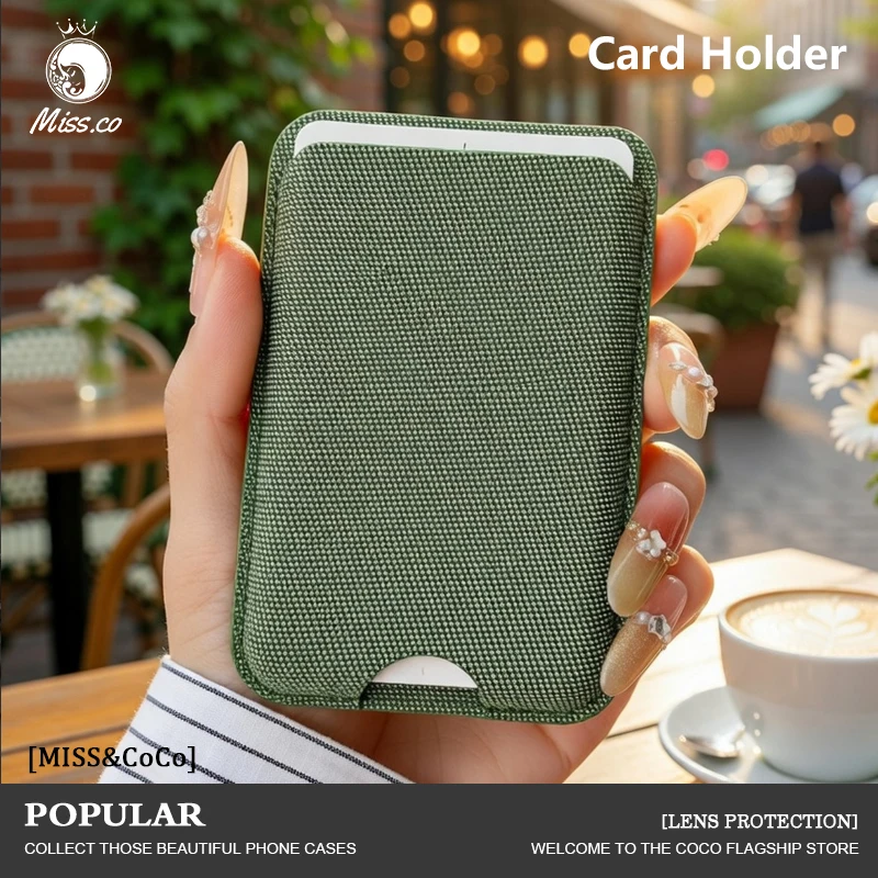 Magnetic Card Holder Wallet Clip with Tech Leather & Fabric - Universal Phone Case Stand