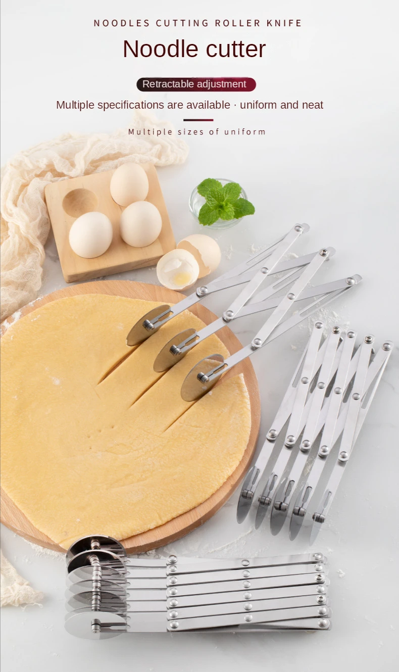 7 Wheel Pastry Cutter Roller Stainless Steel Pizza Slicer Multi-Round Dough Cutter Adjustable Ravioli Pizza Noodle Cutter Wheel
