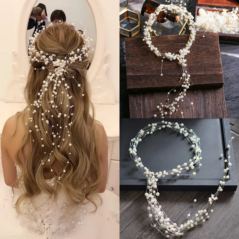 Pearl Flower Headband Bridal headdress Wedding Crown Fashion The wreath bracelet Band Tiaras Crystal Headpiece Hair Jewelrys