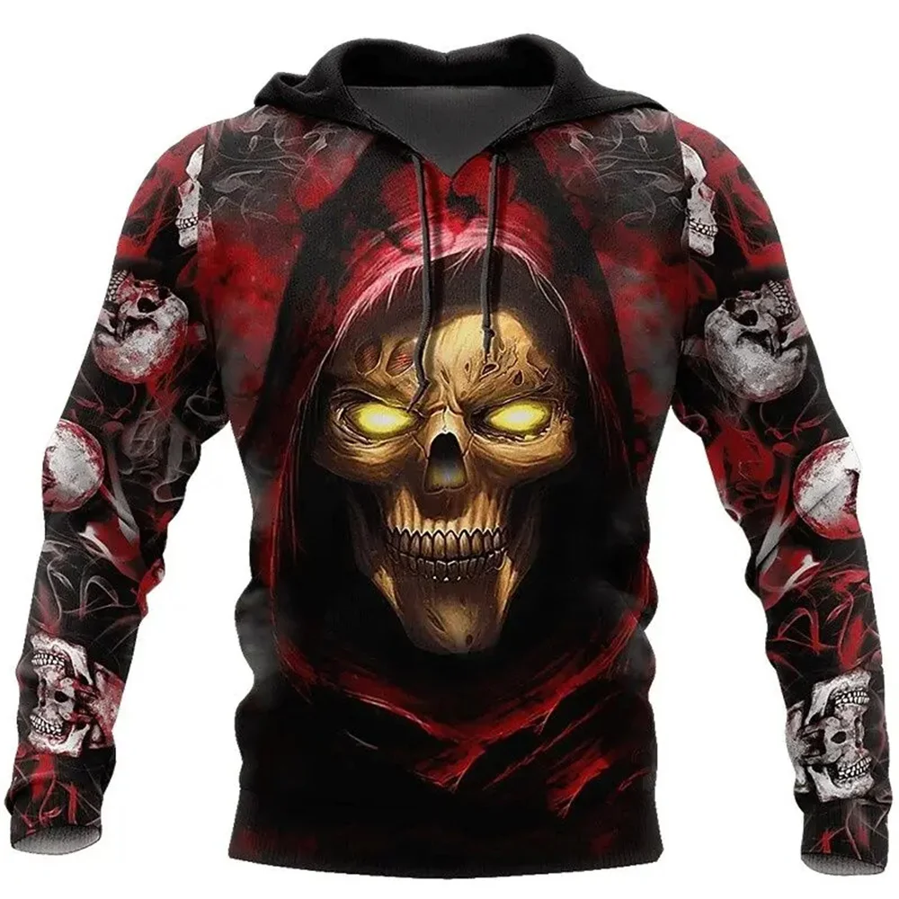 

Trend Skull Pattern Printing Men Autumn Winter Loose Long sleeved Cotton Hoodie Fashions Hooded Sweatshirts y2k Clothing For Men