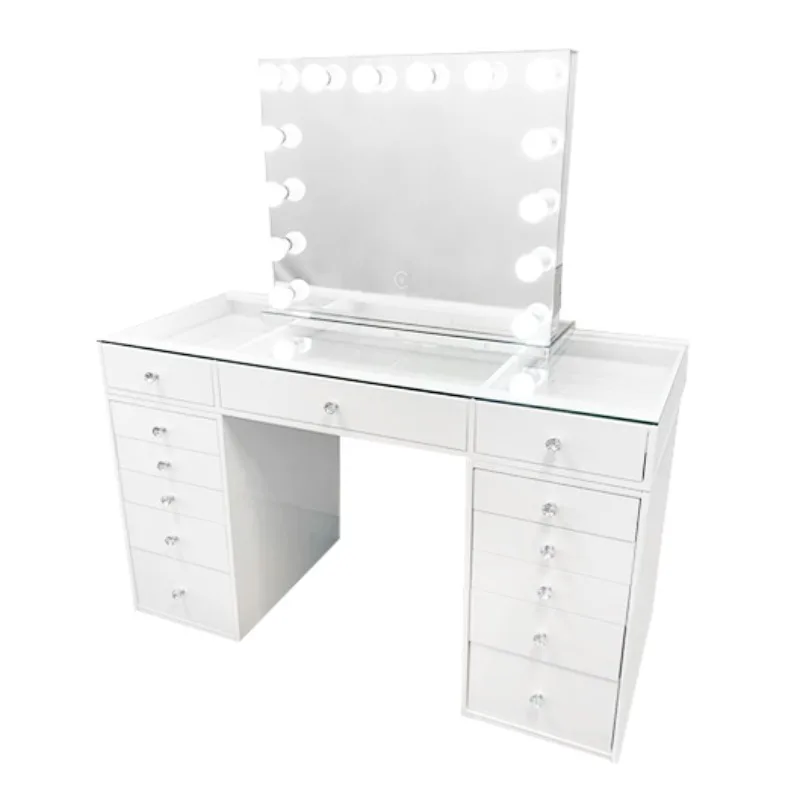 

Modern Bedroom Glass Tabletop Vanity Table With Drawers