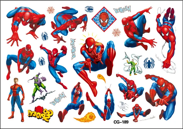  Marvel Avengers Spiderman Tattoo Stickers Spider Man Cartoon Tattoo Sticker Kids Birthday Party Toys Gifts Cute Tattoo Stickers 