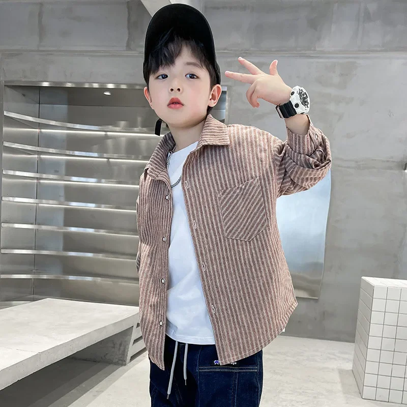 Boys Striped Shirt Spring Autumn Loose Thin Middle Large Children's Clothing Trendy Boy Jacket Children's Blouse