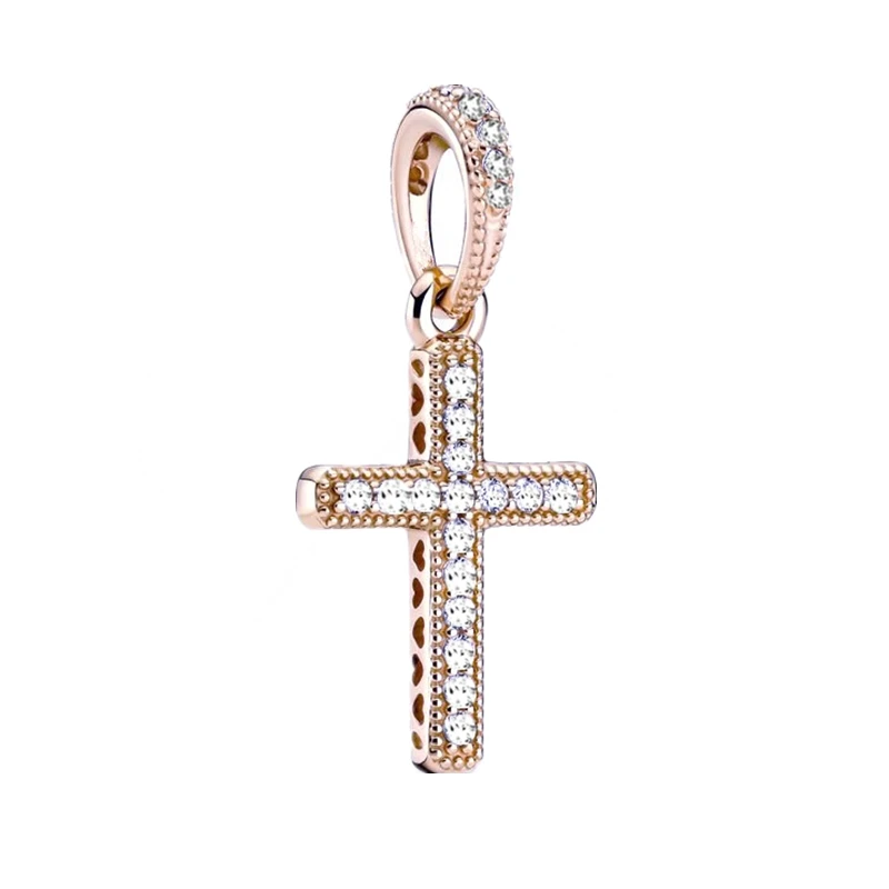 Sparkling Cross Dangle Charm Bead Fit 925 Sterling Silver Bracelet Necklace For Women