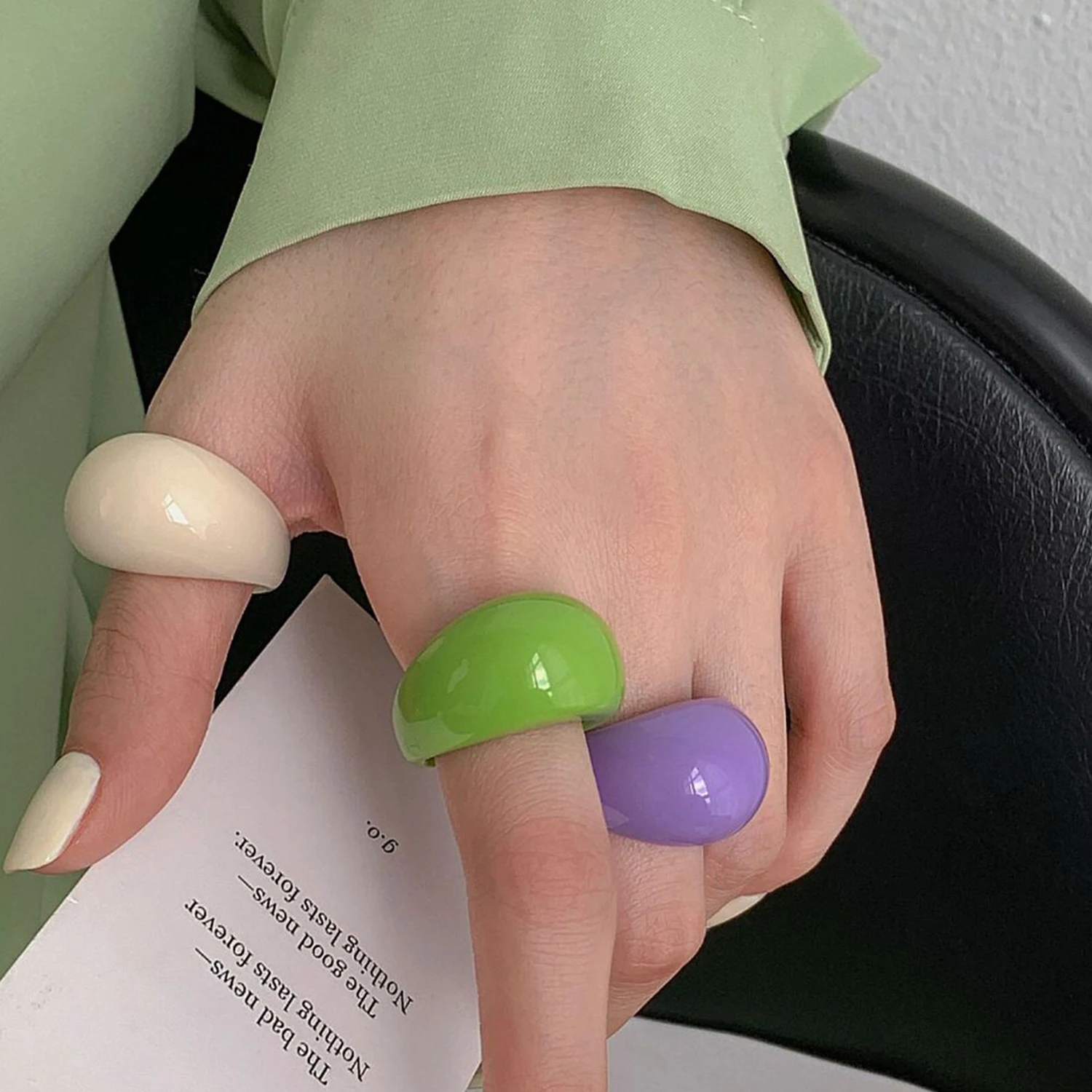 Geometrischer Ring Aus Acrylharz Für Damen Und Mädchen Schmuck_voghion.com