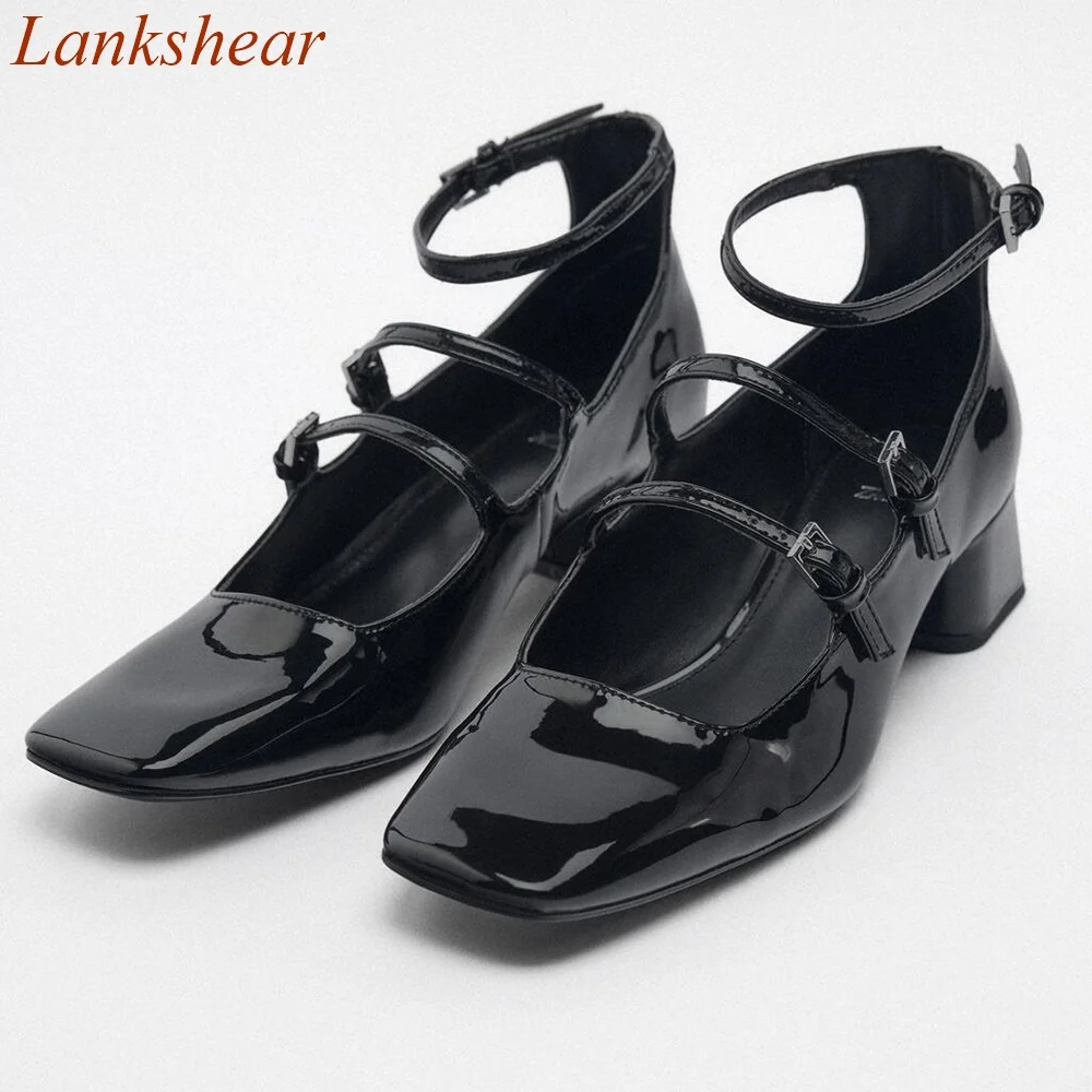 

Square Toe Square Heel Women Pumps Solid Shallow Buckle Strap Cover Heel Fashion Casual Sexy Party Women Shoes 2024 New Arrivals