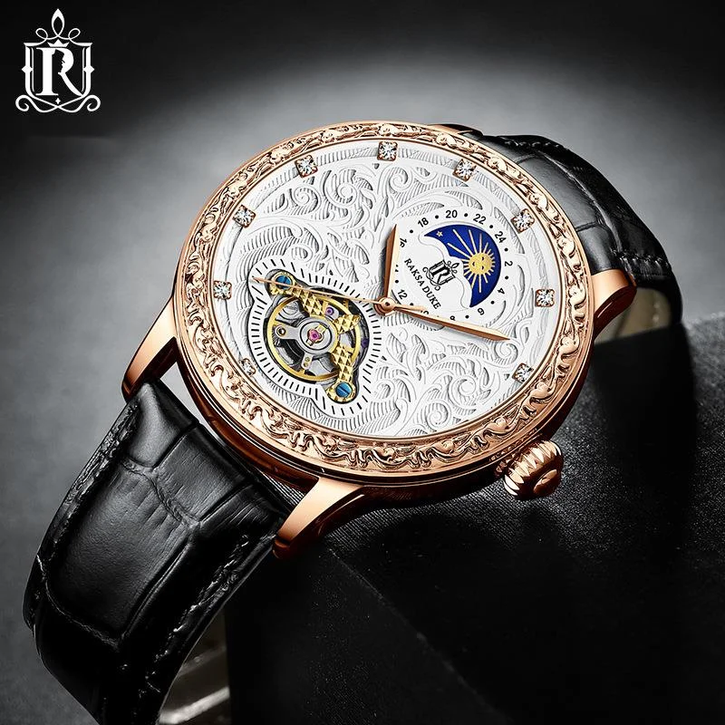 Nuovo orologio di Rosa, nuovo temperamento, orologio meccanico sottile, quadrante grande scolpito da uomo, versione coreana, orologio più venduto_voghion.com