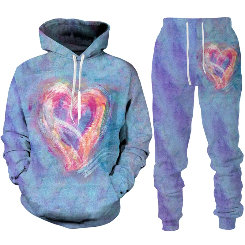 

Casual 3d Print Men/women Tracksuit Sets Love Heart Pattern Hoodie And Pants 2pcs Sets Oversized Pullover Trend Couple Sweatshir