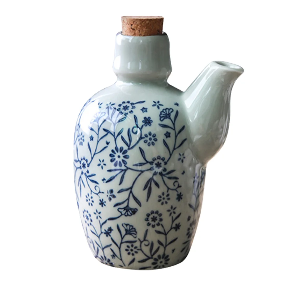 

Ceramic Seasoning Bottle Pottery Chinese Ceramic Soy Sauce Vinegar Grease Pot Cooking Oil Dispenser with Anti Scalding Handle