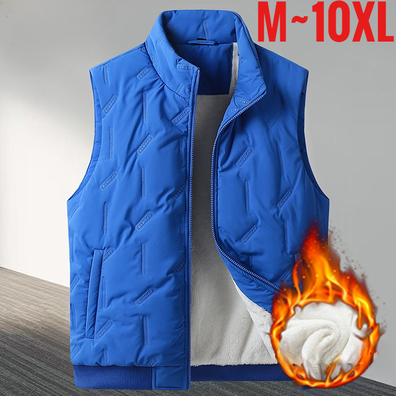 Large Size Men's Winter Vest Fur Fleece-Lined Warm Sleeveless Jacket Male Thicke Cotton Padded Casual White Big Plus 10XL Work