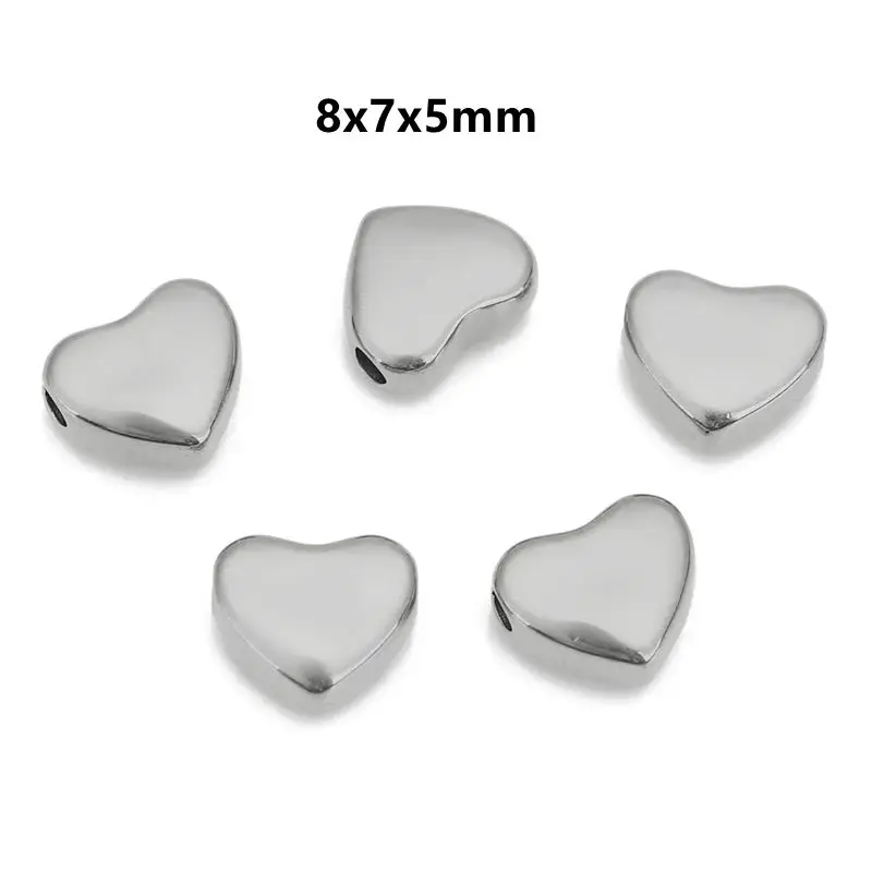Set of 5 Stainless Steel Star and Heart Spacer Beads