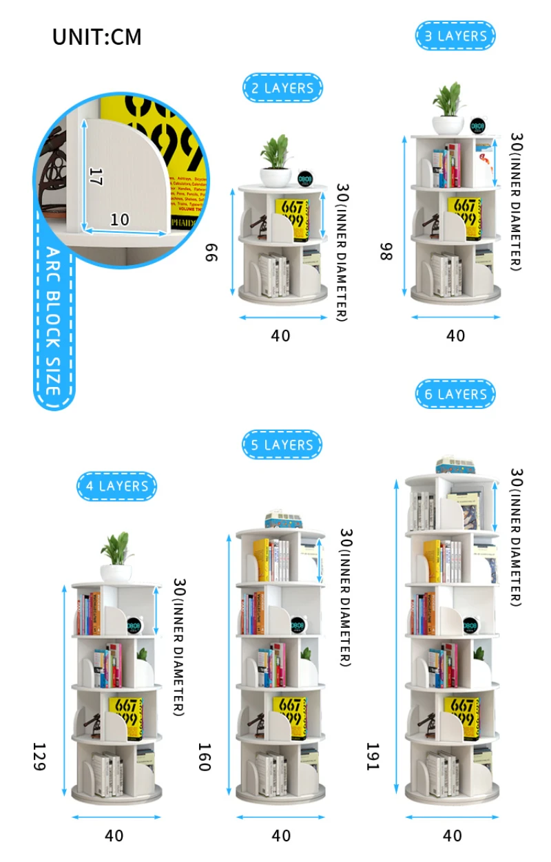 2/3/4/5/6 Layers New Modern Room Simple Household Space-saving Storage Bookcase Revolving Round Children Rotating Bookshelf images - 6