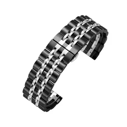 Luxury 22mm Stainless Steel Metal Watch Band Bracelet Strap for 22mm (Black Silver)