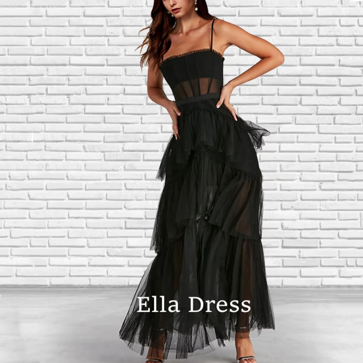 

Ella Women's Prom Dress Tiered Ruffle Designer Slim Fit Sexy Slip Maxi Dress Fashion Summer Mesh Party Puffy Dress