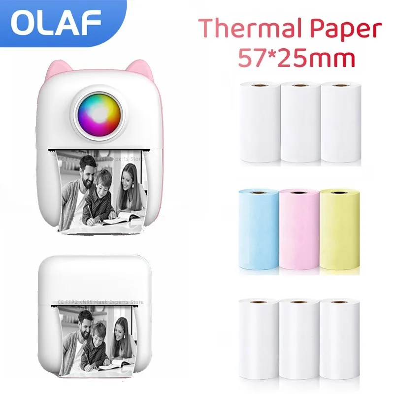 Rouleaux de papier thermique auto-adhésif, impression d'étiquettes, autocollant pour mini imprimante thermique de poche, impression photo pour appareil photo pour enfants, 57mm